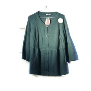 Autre Ton Peplum Knit Sweater Front Button Long Sleeve